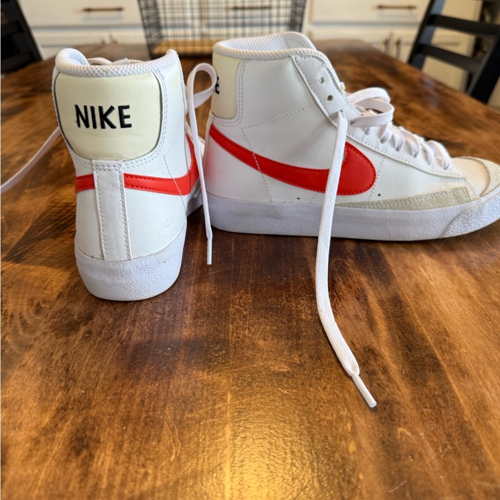 Nike Kids White Sneakers with Red Swoosh